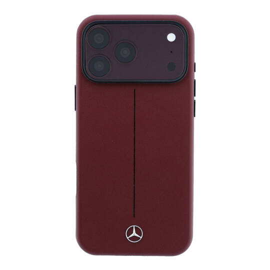 Apple iPhone 18 Pro Max Kılıf Mercedes Benz Orjinal Lisanslı M-safe Şarj Özellikli Metal Yıldız Logolu Çizgili Deri Kapak - 3