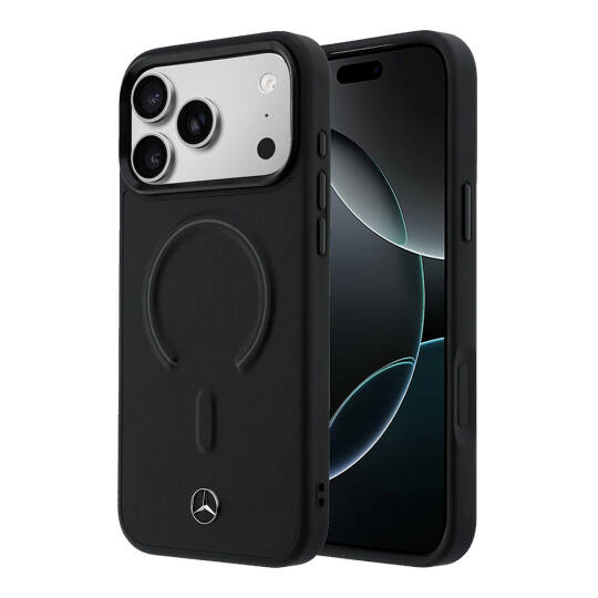 Apple iPhone 18 Pro Max Kılıf Mercedes Benz Orjinal Lisanslı M-safe Şarj Özellikli Metal Yıldız Logolu Kabartmalı Deri Kapak - 9