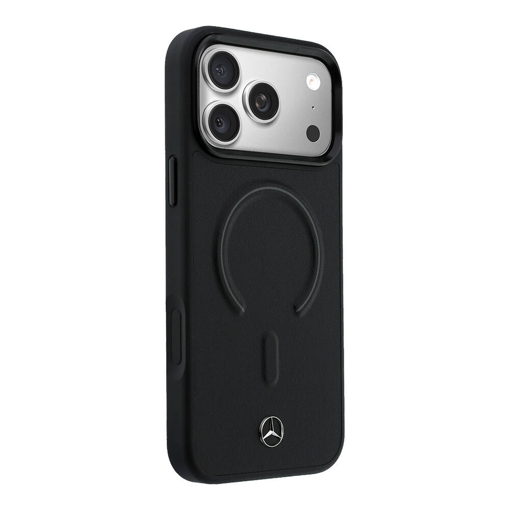 Apple iPhone 18 Pro Max Kılıf Mercedes Benz Orjinal Lisanslı M-safe Şarj Özellikli Metal Yıldız Logolu Kabartmalı Deri Kapak - 12