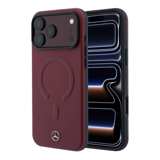 Apple iPhone 18 Pro Max Kılıf Mercedes Benz Orjinal Lisanslı M-safe Şarj Özellikli Metal Yıldız Logolu Kabartmalı Deri Kapak