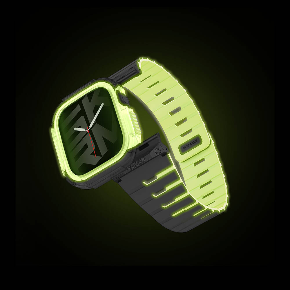 Apple Watch 10 42mm Skinarma Nightglow Atom TPU Kasa Koruyucu + Gemini Silikon Kordon - 5