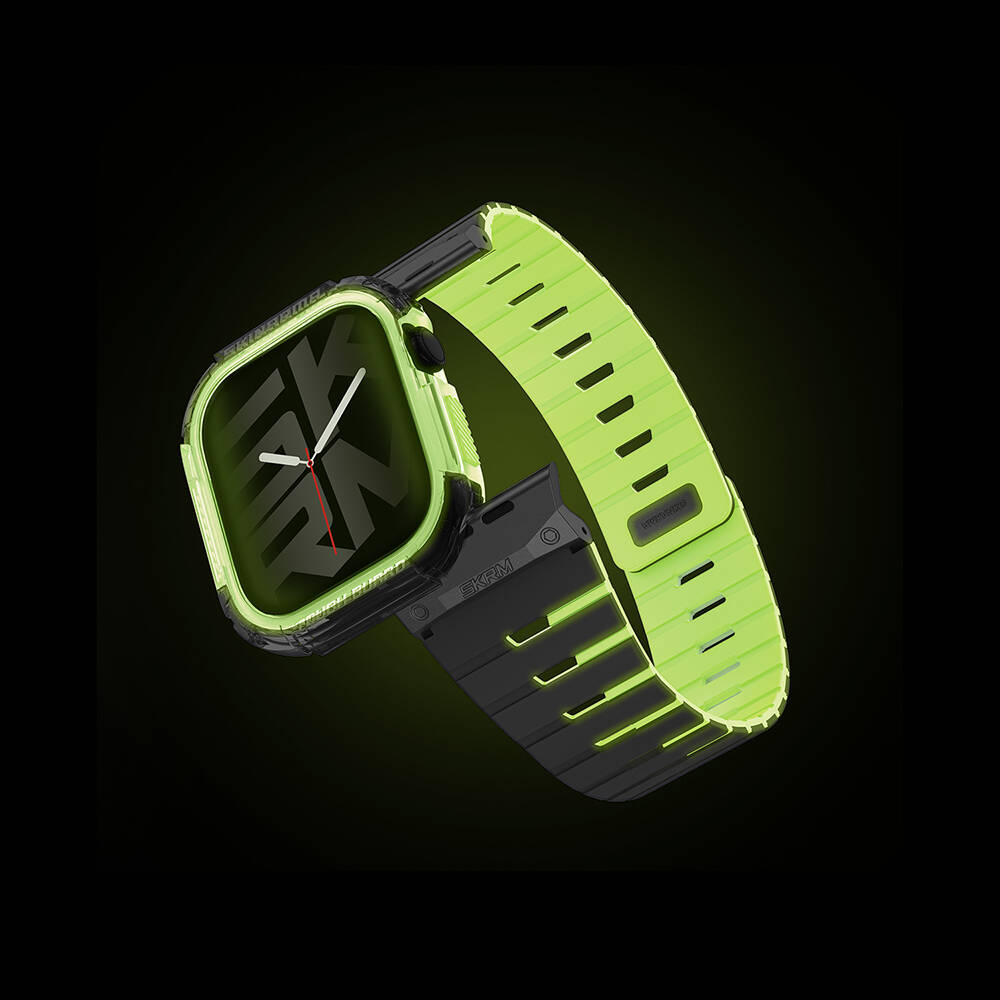 Apple Watch 10 46mm Skinarma Nightglow Atom TPU Kasa Koruyucu + Gemini Silikon Kordon - 5