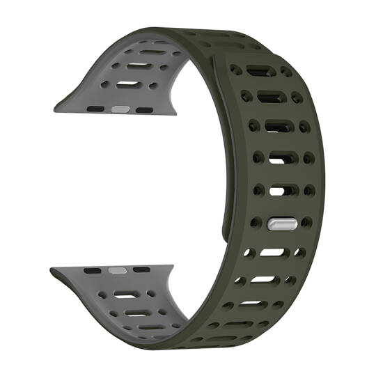 Apple Watch 10 46mm Zore KRD-124 Silikon Kordon Strap Kayış Koyu Yeşil-Gri