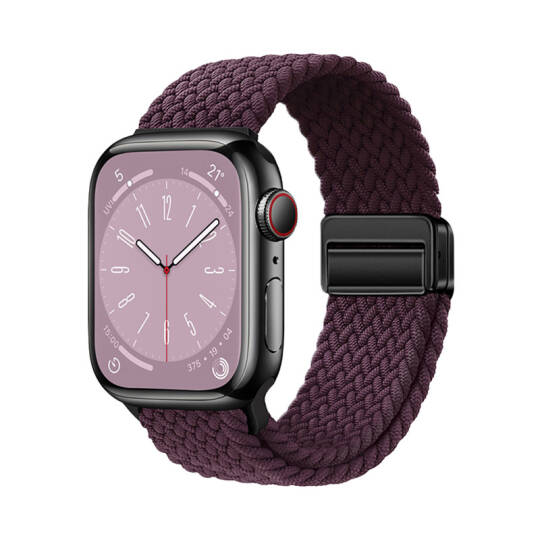 Apple Watch 10 46mm Zore KRD-134 Örgü Tasarımlı Hasır Kordon Strap Kayış Koyu Mor