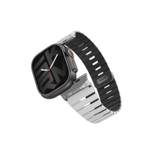 Apple Watch 42mm Skinarma Gemini Serisi TPU Magnetik Silikon Kordon Beyaz-Siyah