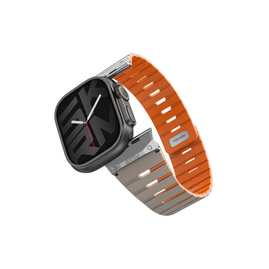 Apple Watch 42mm Skinarma Gemini Serisi TPU Magnetik Silikon Kordon Gri-Turuncu