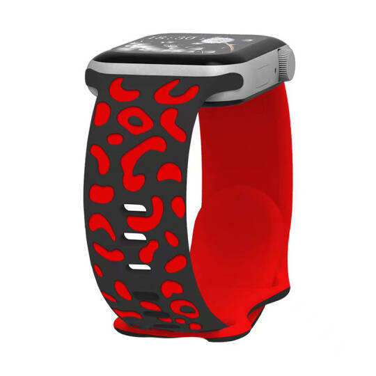 Apple Watch 44mm Zore KRD-140 Silikon Kordon Strap Kayış Siyah-Kırmızı