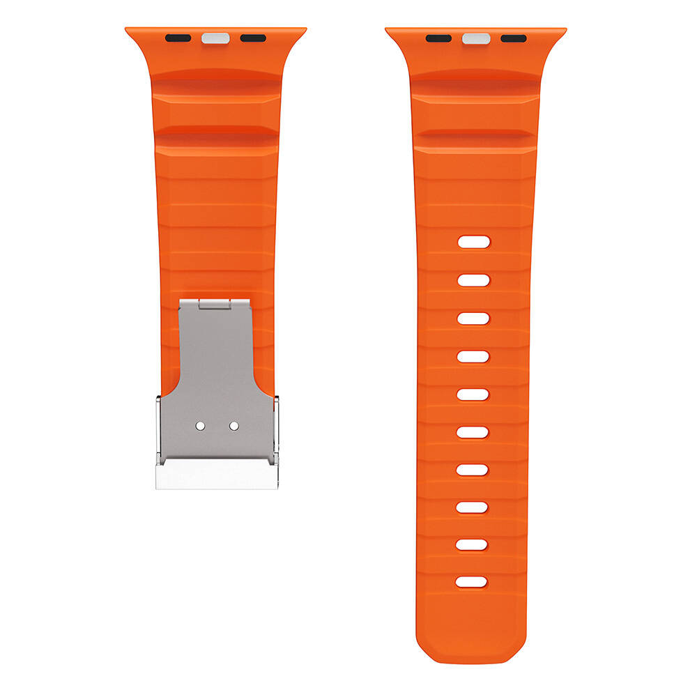 Apple Watch 44mm Zore KRD-145 Metal Tokalı Silikon Kordon - 12