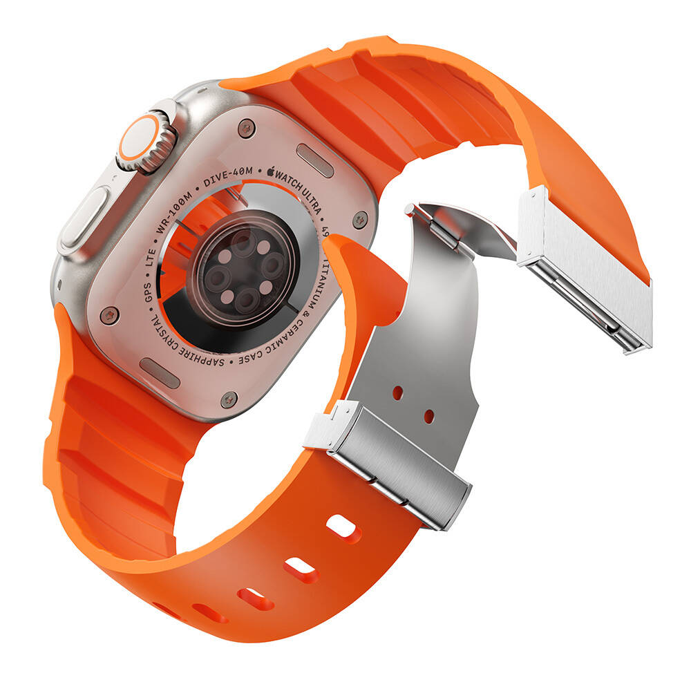 Apple Watch 44mm Zore KRD-145 Metal Tokalı Silikon Kordon - 14