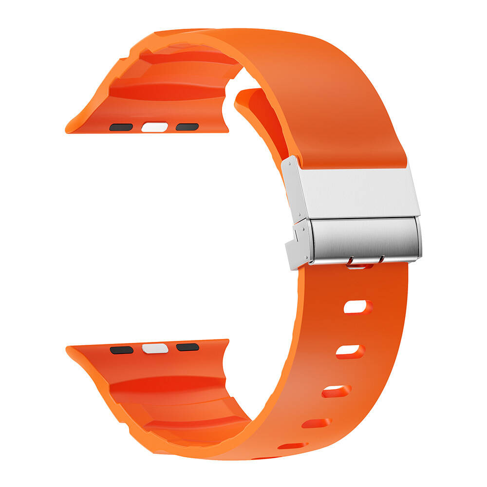 Apple Watch 44mm Zore KRD-145 Metal Tokalı Silikon Kordon - 15