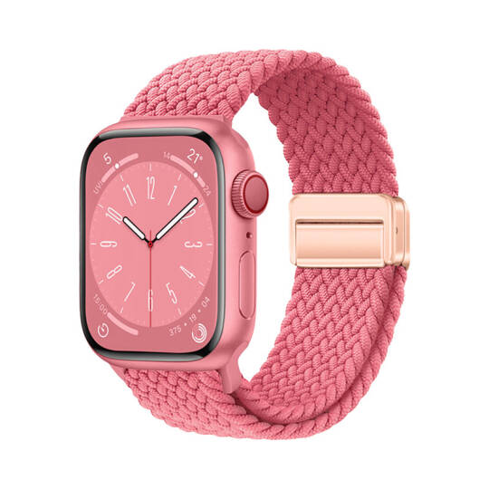 Apple Watch 7 41mm Zore KRD-134 Örgü Tasarımlı Hasır Kordon Strap Kayış Pembe