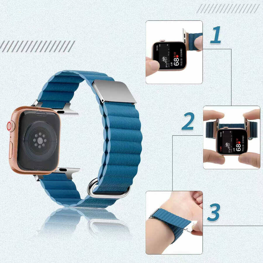 ​​​Apple Watch 7 45mm KRD-78 PU Deri Kordon Strap Kayış - 3