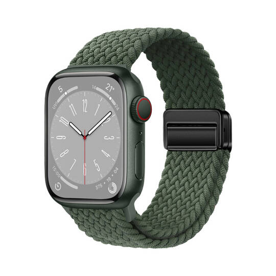 Apple Watch 7 45mm Zore KRD-134 Örgü Tasarımlı Hasır Kordon Strap Kayış Koyu Yeşil