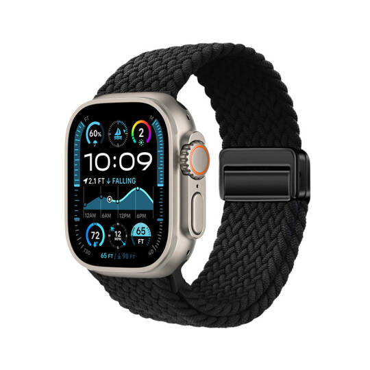 Apple Watch Ultra 49mm Zore KRD-134 Örgü Tasarımlı Hasır Kordon Strap Kayış Siyah