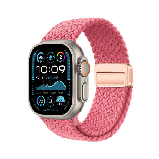Apple Watch Ultra 49mm Zore KRD-134 Örgü Tasarımlı Hasır Kordon Strap Kayış Pembe