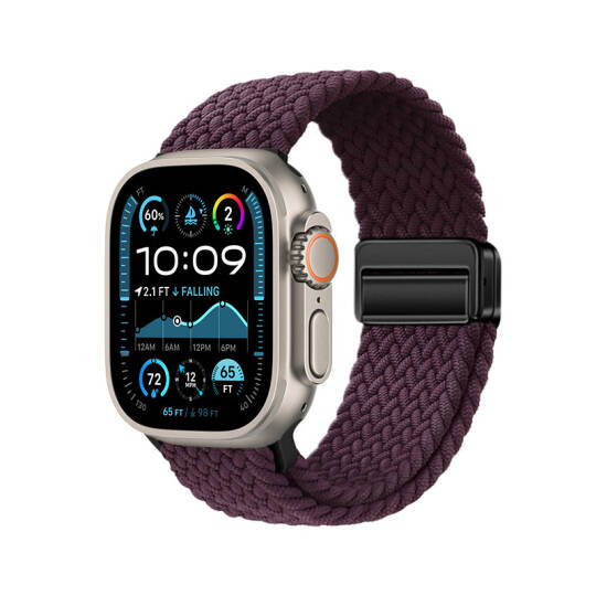 Apple Watch Ultra 49mm Zore KRD-134 Örgü Tasarımlı Hasır Kordon Strap Kayış Koyu Mor