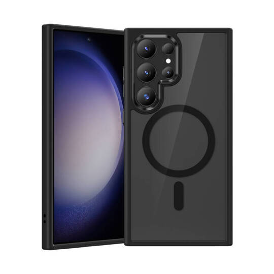Galaxy S24 Ultra Kılıf M-safe Şarj Özellikli Şeffaf Arka Yüzey Benks MagClap TPU Çerçeve Kapak Siyah