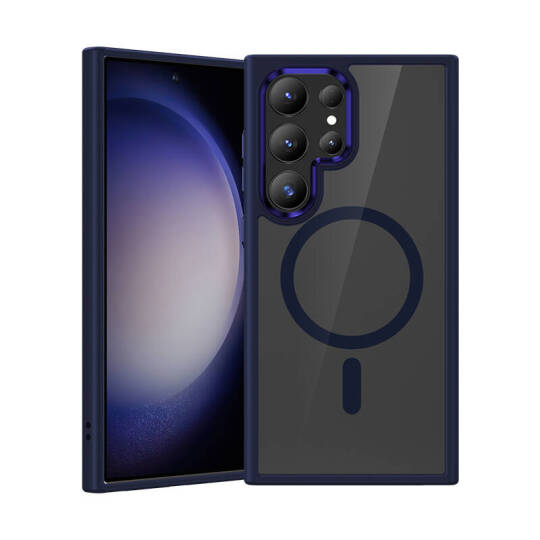 Galaxy S24 Ultra Kılıf M-safe Şarj Özellikli Şeffaf Arka Yüzey Benks MagClap TPU Çerçeve Kapak Mavi