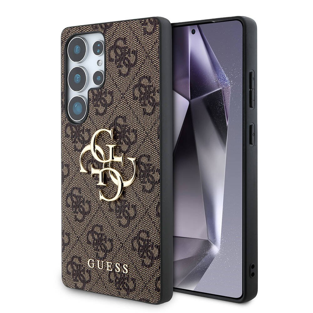 Galaxy S25 Ultra Kılıf Guess Orjinal Lisanslı PU Deri 4G Desenli Metal Büyük 4G ve Yazı Logolu Kapak - 12