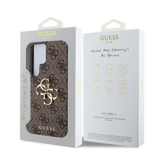 Galaxy S25 Ultra Kılıf Guess Orjinal Lisanslı PU Deri 4G Desenli Metal Büyük 4G ve Yazı Logolu Kapak - 18