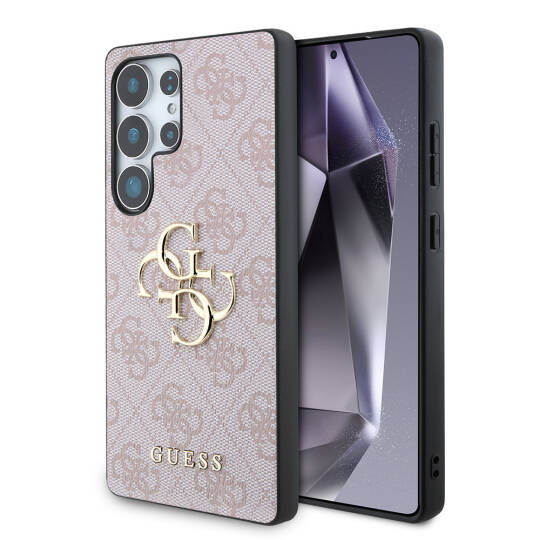 Galaxy S25 Ultra Kılıf Guess Orjinal Lisanslı PU Deri 4G Desenli Metal Büyük 4G ve Yazı Logolu Kapak - 19