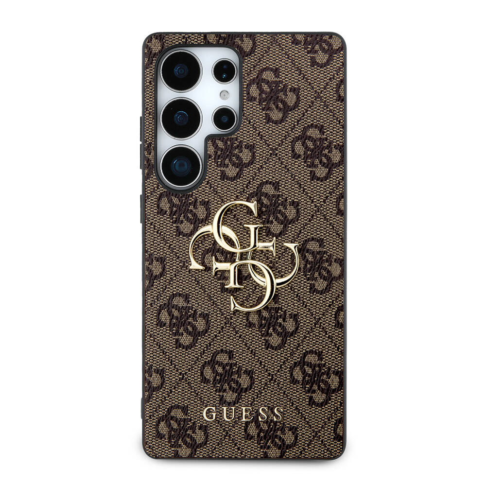 Galaxy S25 Ultra Kılıf Guess Orjinal Lisanslı PU Deri 4G Desenli Metal Büyük 4G ve Yazı Logolu Kapak - 1