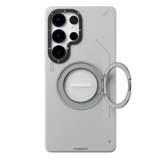 Galaxy S25 Ultra Kılıf M-safe Şarj Özellikli 360° Standlı Basit Mat Deri Desenli Youngkit Tech Leather Serisi Kapak - 4