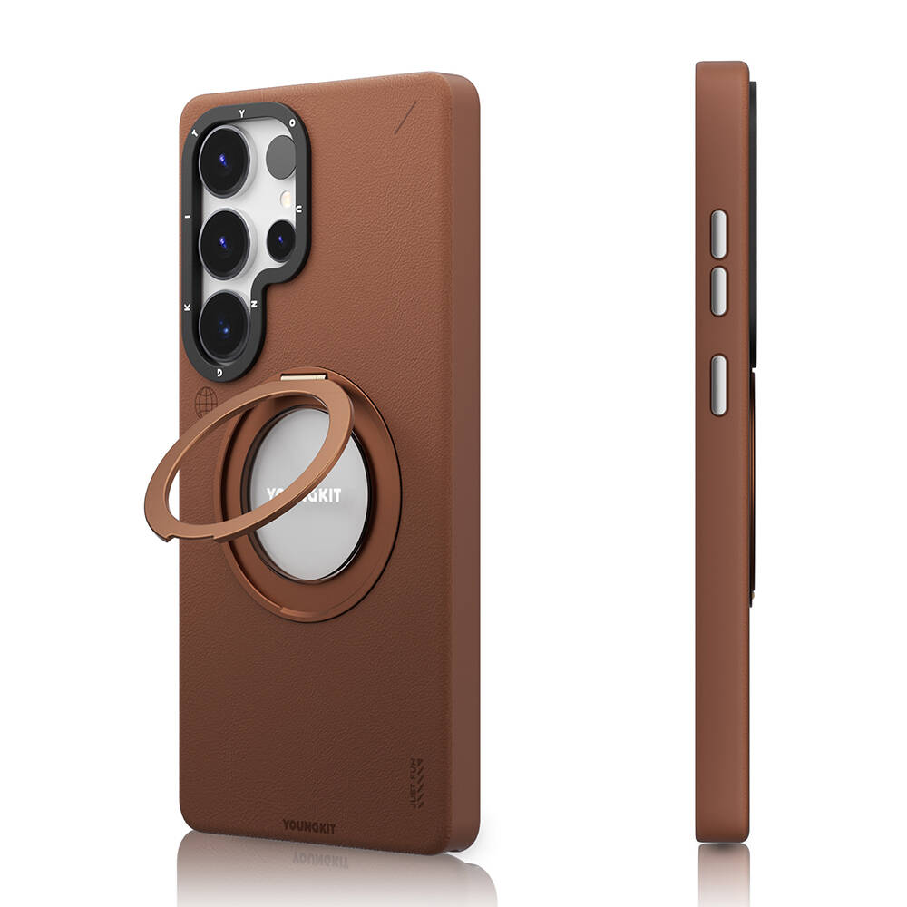 Galaxy S25 Ultra Kılıf M-safe Şarj Özellikli 360° Standlı Basit Mat Deri Desenli Youngkit Tech Leather Serisi Kapak - 6