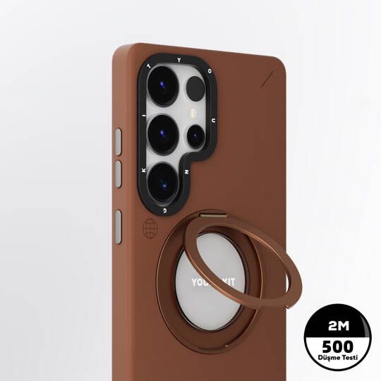 Galaxy S25 Ultra Kılıf M-safe Şarj Özellikli 360° Standlı Basit Mat Deri Desenli Youngkit Tech Leather Serisi Kapak - 8