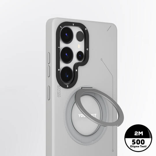 Galaxy S25 Ultra Kılıf M-safe Şarj Özellikli 360° Standlı Basit Mat Deri Desenli Youngkit Tech Leather Serisi Kapak - 9