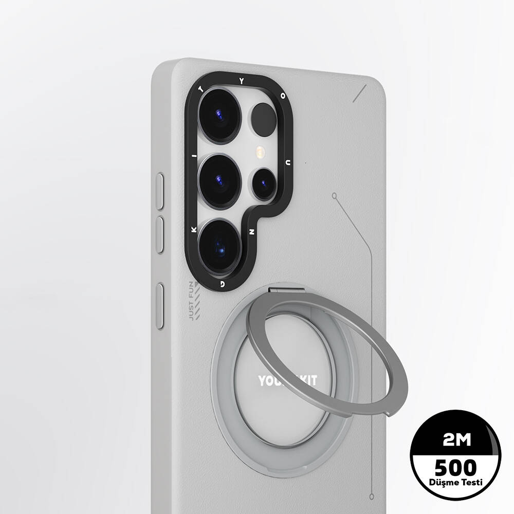 Galaxy S25 Ultra Kılıf M-safe Şarj Özellikli 360° Standlı Basit Mat Deri Desenli Youngkit Tech Leather Serisi Kapak - 9