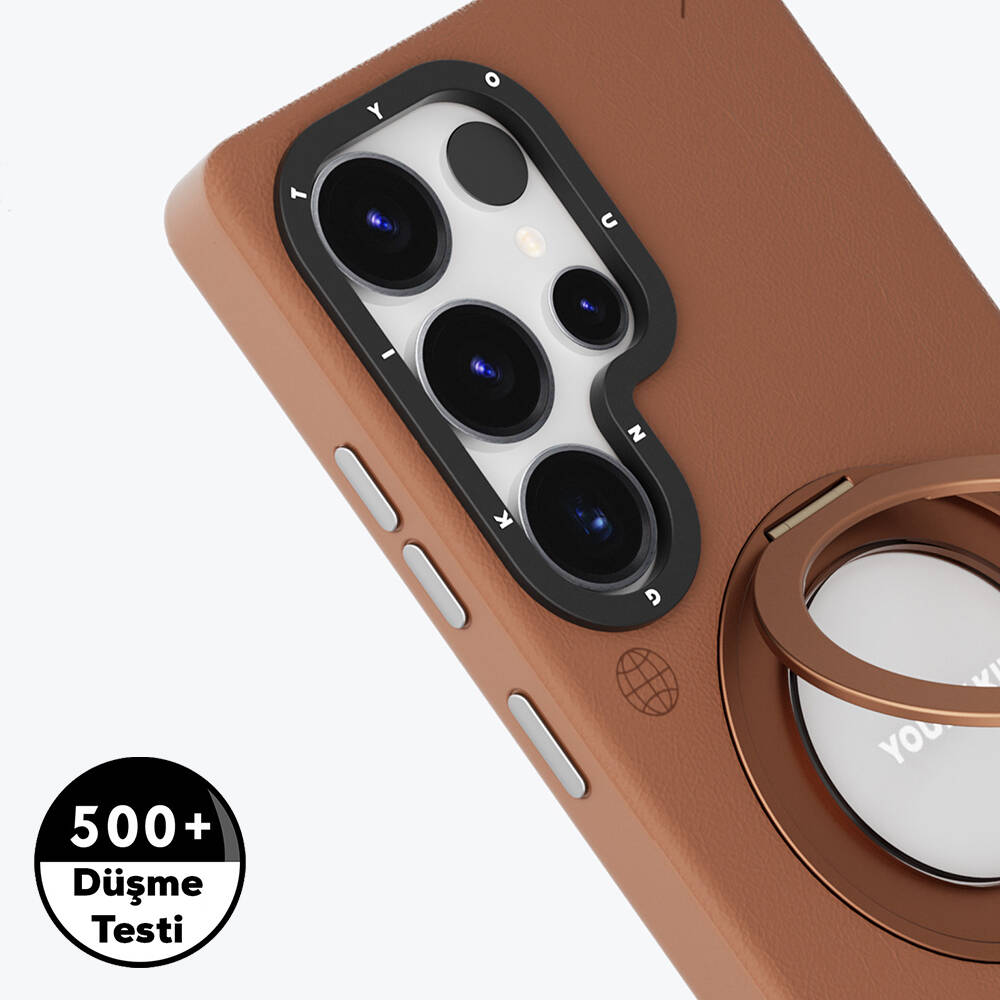 Galaxy S25 Ultra Kılıf M-safe Şarj Özellikli 360° Standlı Basit Mat Deri Desenli Youngkit Tech Leather Serisi Kapak - 11