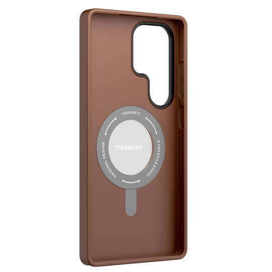 Galaxy S25 Ultra Kılıf M-safe Şarj Özellikli 360° Standlı Basit Mat Deri Desenli Youngkit Tech Leather Serisi Kapak - 13