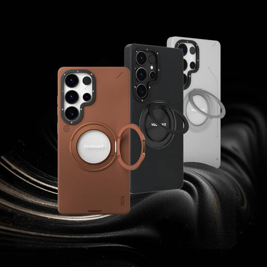 Galaxy S25 Ultra Kılıf M-safe Şarj Özellikli 360° Standlı Basit Mat Deri Desenli Youngkit Tech Leather Serisi Kapak - 14