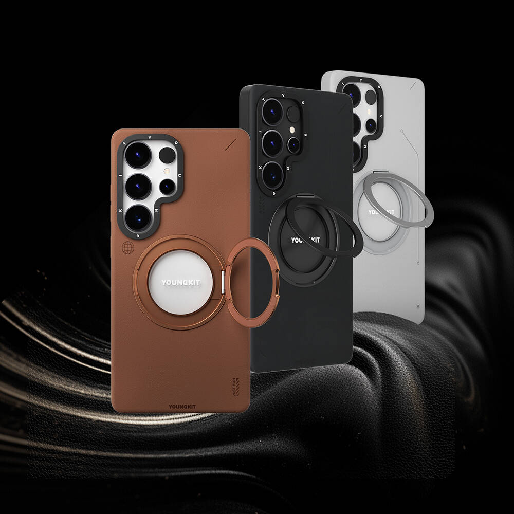 Galaxy S25 Ultra Kılıf M-safe Şarj Özellikli 360° Standlı Basit Mat Deri Desenli Youngkit Tech Leather Serisi Kapak - 14