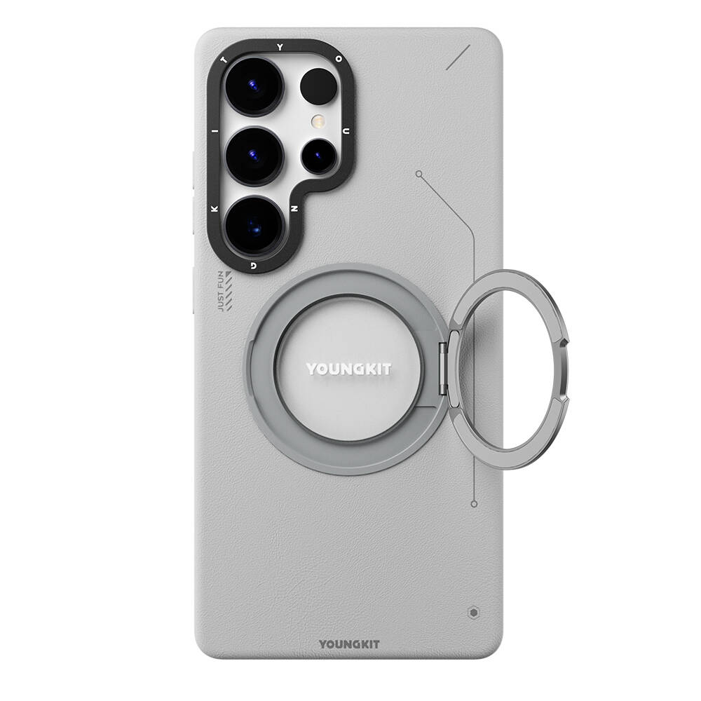 Galaxy S25 Ultra Kılıf M-safe Şarj Özellikli 360° Standlı Basit Mat Deri Desenli Youngkit Tech Leather Serisi Kapak - 2