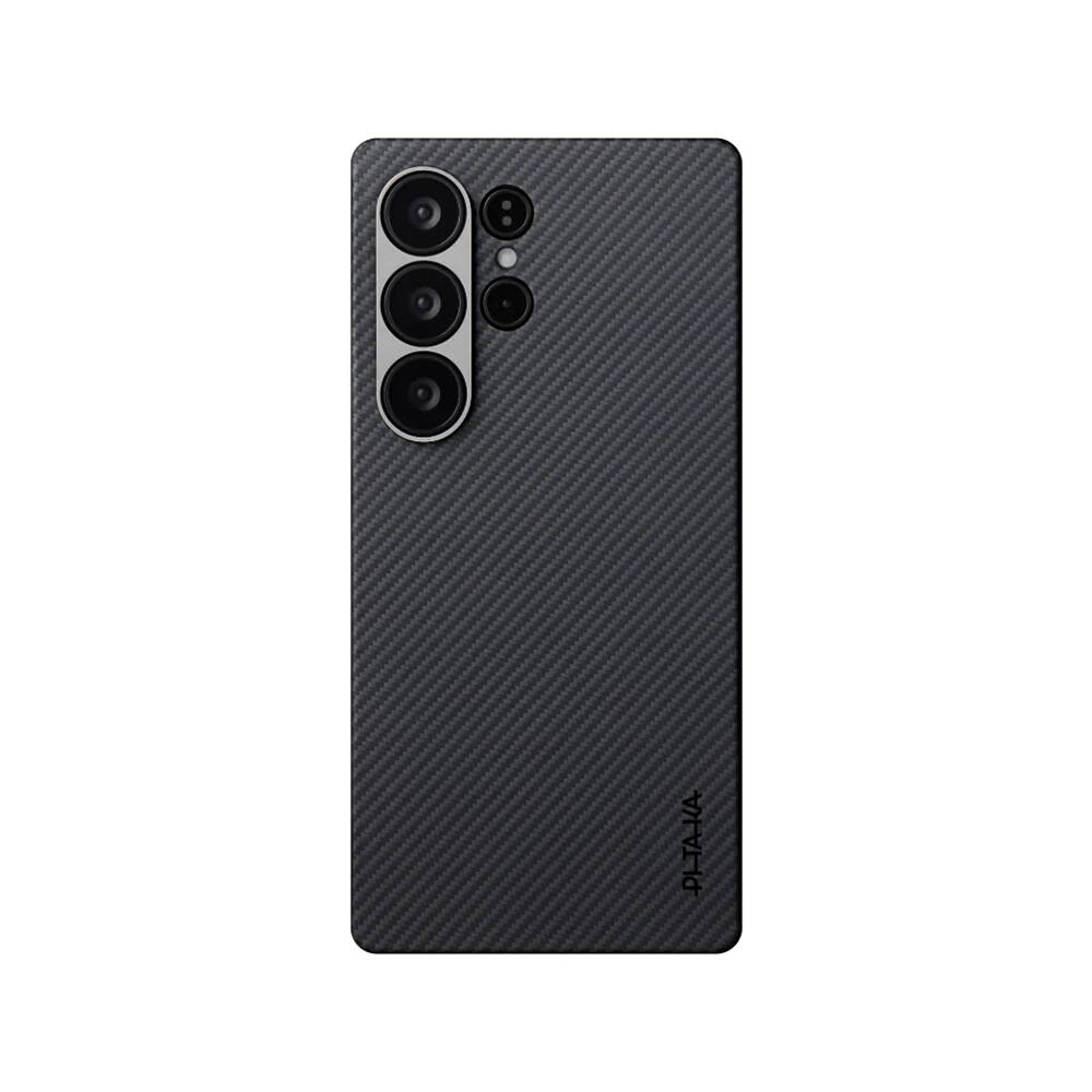 Galaxy S25 Ultra Kılıf M-safe Şarj Özellikli 600D Aramid Karbon Fiber Pitaka Ultra-Slim Classic Serisi Black-Grey Twill Kapak - 3