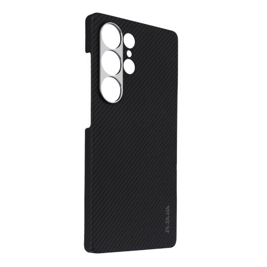 Galaxy S25 Ultra Kılıf M-safe Şarj Özellikli 600D Aramid Karbon Fiber Pitaka Ultra-Slim Classic Serisi Black-Grey Twill Kapak - 5