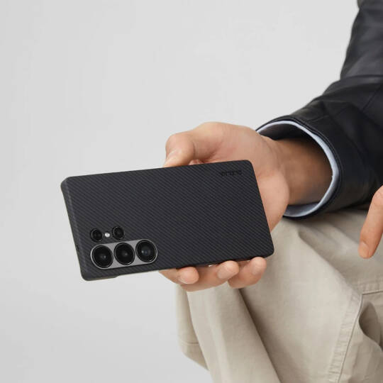 Galaxy S25 Ultra Kılıf M-safe Şarj Özellikli 600D Aramid Karbon Fiber Pitaka Ultra-Slim Classic Serisi Black-Grey Twill Kapak - 12