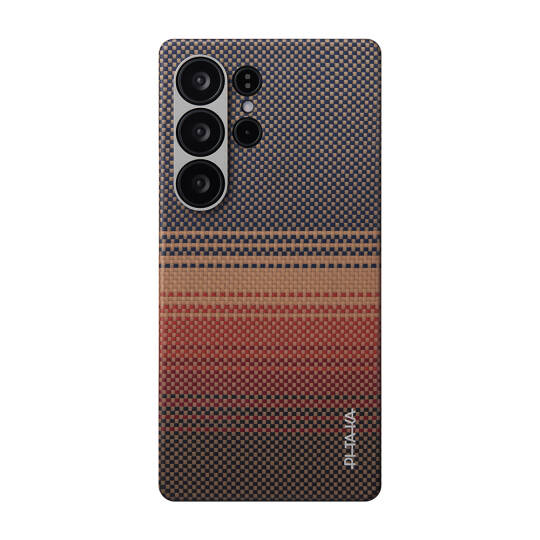 Galaxy S25 Ultra Kılıf M-safe Şarj Özellikli Aramid Karbon Fiber Pitaka Tactile Woven Sunset-Moonrise Serisi Kapak - 3