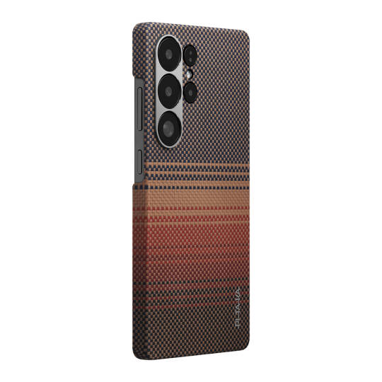 Galaxy S25 Ultra Kılıf M-safe Şarj Özellikli Aramid Karbon Fiber Pitaka Tactile Woven Sunset-Moonrise Serisi Kapak - 4