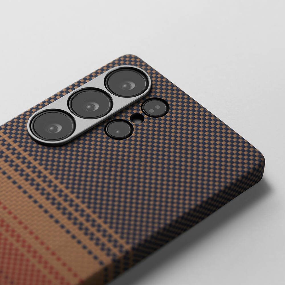 Galaxy S25 Ultra Kılıf M-safe Şarj Özellikli Aramid Karbon Fiber Pitaka Tactile Woven Sunset-Moonrise Serisi Kapak - 5