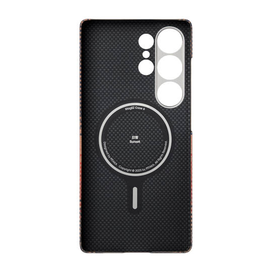 Galaxy S25 Ultra Kılıf M-safe Şarj Özellikli Aramid Karbon Fiber Pitaka Tactile Woven Sunset-Moonrise Serisi Kapak - 12