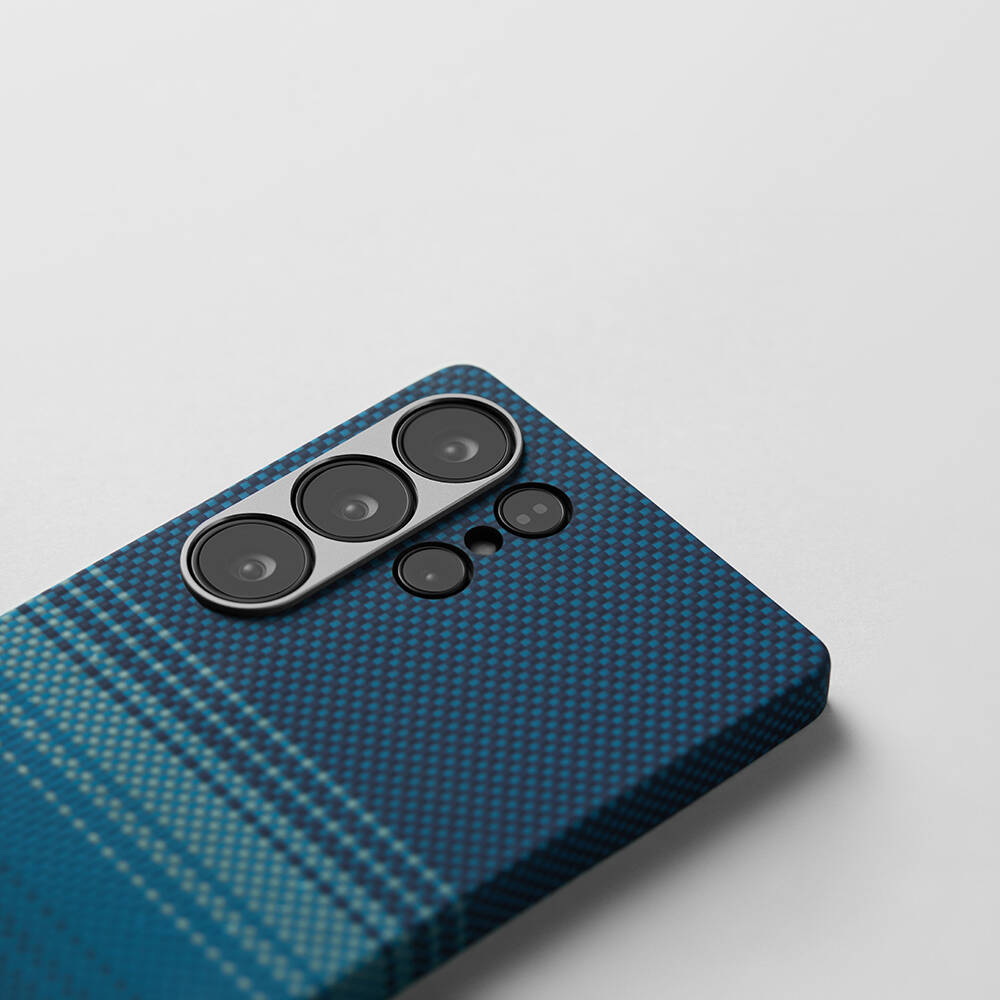 Galaxy S25 Ultra Kılıf M-safe Şarj Özellikli Aramid Karbon Fiber Pitaka Tactile Woven Sunset-Moonrise Serisi Kapak - 15