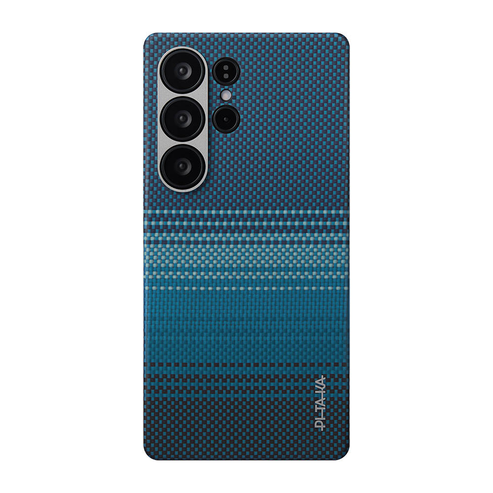 Galaxy S25 Ultra Kılıf M-safe Şarj Özellikli Aramid Karbon Fiber Pitaka Tactile Woven Sunset-Moonrise Serisi Kapak - 2