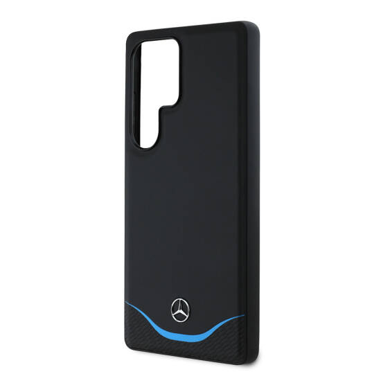 Galaxy S25 Ultra Kılıf Mercedes Benz Orjinal Lisanslı M-safe Şarj Özellikli 3D Metal Logolu Mavi Yatay Eğri Çizgili Deri Kapak - 5