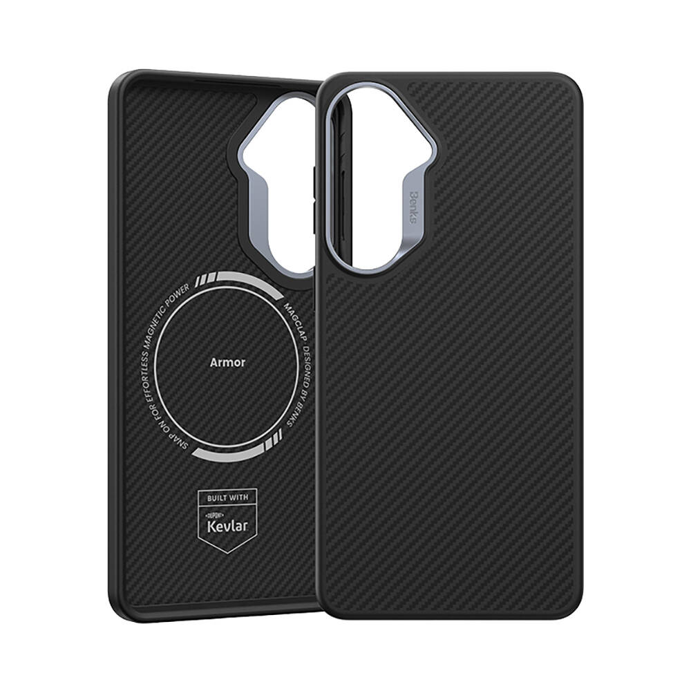 Galaxy S26 Plus Kılıf Karbon Fiber M-safe Şarj Özellikli Benks Hybrid ArmorPro 600D Kevlar Kapak - 5