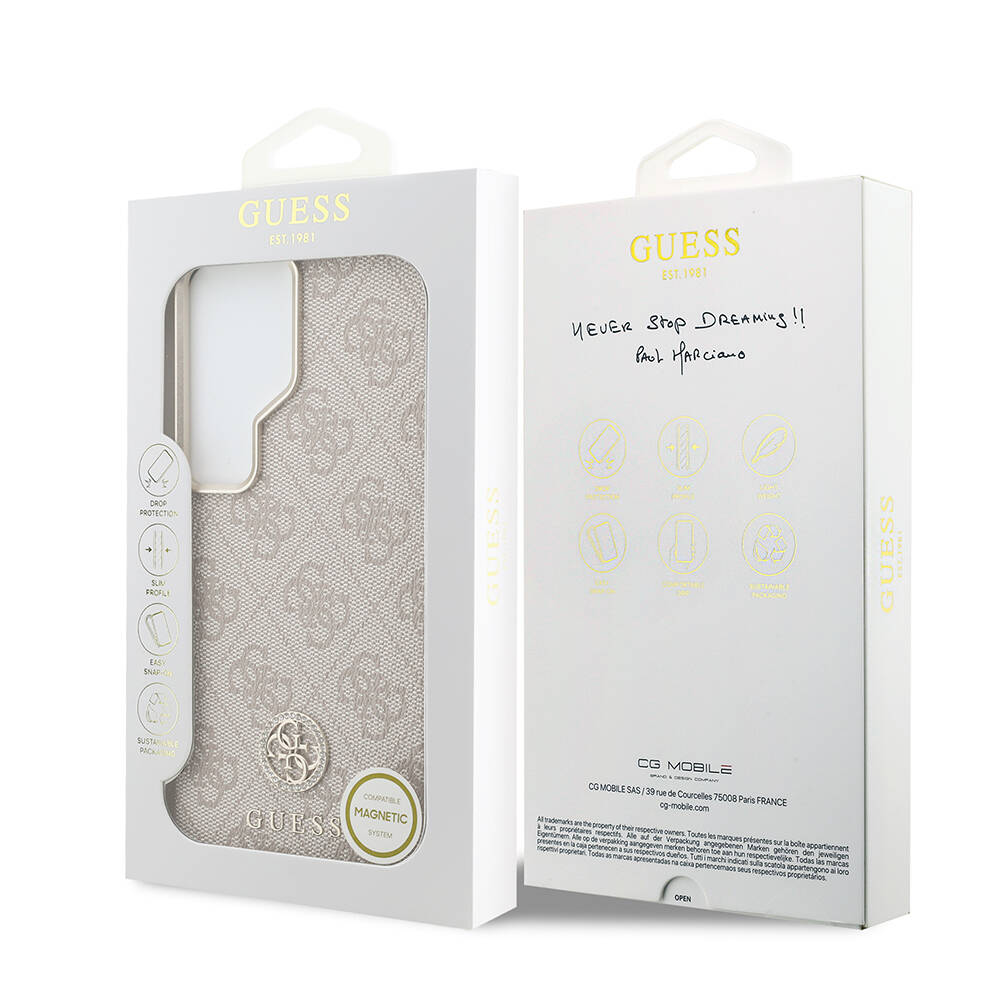 Galaxy S26 Ultra Kılıf Guess Orjinal Lisanslı M-safe Şarj Özellikli Gold Metal Kamera Çerçeveli Taşlı 4G Logolu Kapak - 16