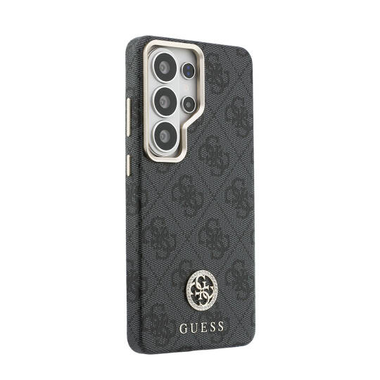 Galaxy S26 Ultra Kılıf Guess Orjinal Lisanslı M-safe Şarj Özellikli Gold Metal Kamera Çerçeveli Taşlı 4G Logolu Kapak - 4