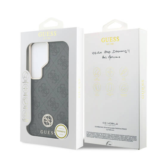 Galaxy S26 Ultra Kılıf Guess Orjinal Lisanslı M-safe Şarj Özellikli Gold Metal Kamera Çerçeveli Taşlı 4G Logolu Kapak - 8